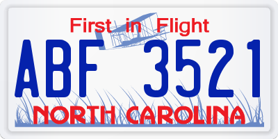 NC license plate ABF3521