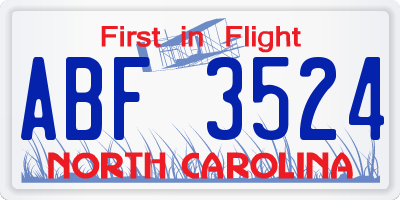 NC license plate ABF3524