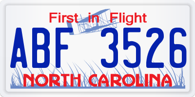 NC license plate ABF3526