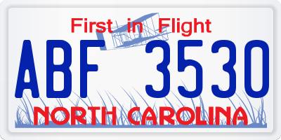 NC license plate ABF3530