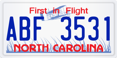 NC license plate ABF3531