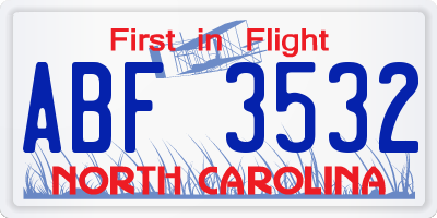 NC license plate ABF3532