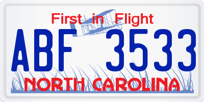 NC license plate ABF3533