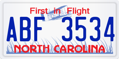 NC license plate ABF3534
