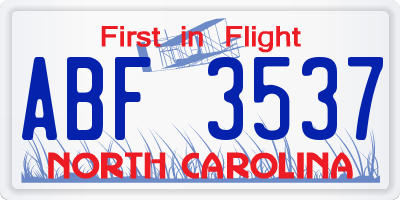 NC license plate ABF3537