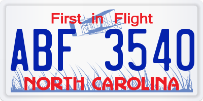NC license plate ABF3540