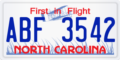 NC license plate ABF3542