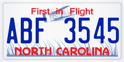 NC license plate ABF3545