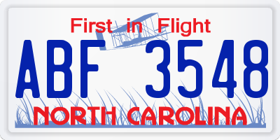 NC license plate ABF3548