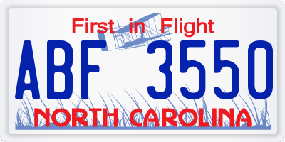 NC license plate ABF3550