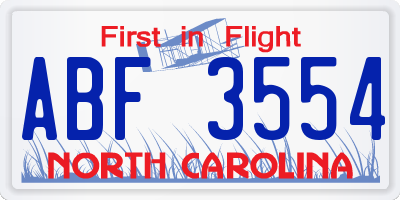 NC license plate ABF3554