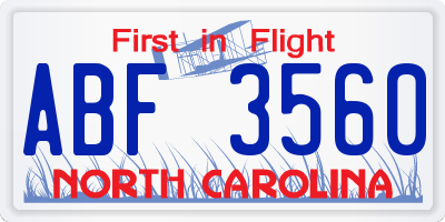 NC license plate ABF3560