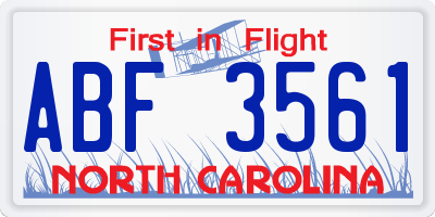 NC license plate ABF3561