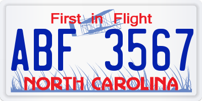 NC license plate ABF3567