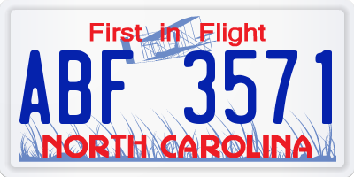 NC license plate ABF3571