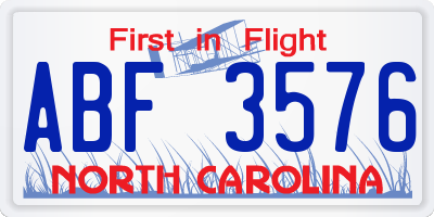 NC license plate ABF3576