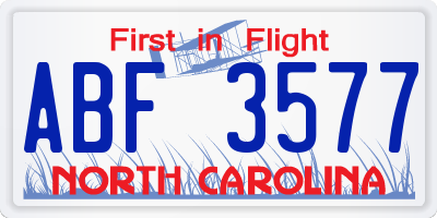NC license plate ABF3577