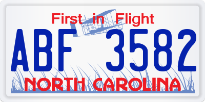 NC license plate ABF3582
