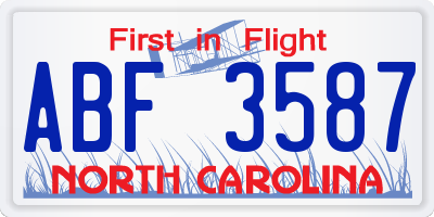 NC license plate ABF3587