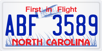 NC license plate ABF3589
