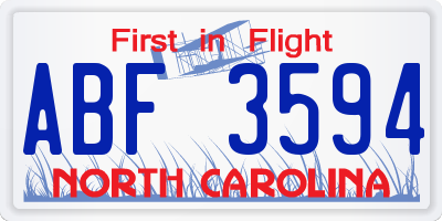 NC license plate ABF3594