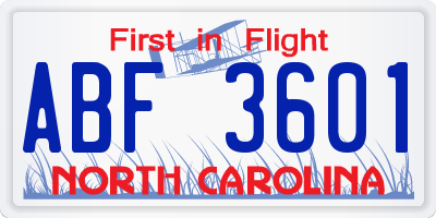 NC license plate ABF3601