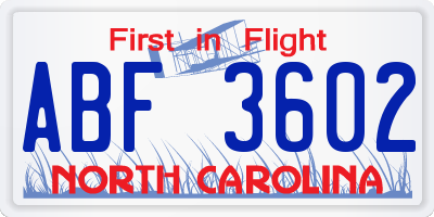 NC license plate ABF3602