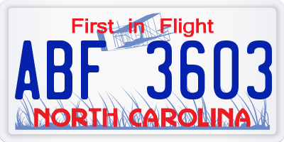 NC license plate ABF3603
