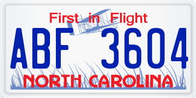NC license plate ABF3604