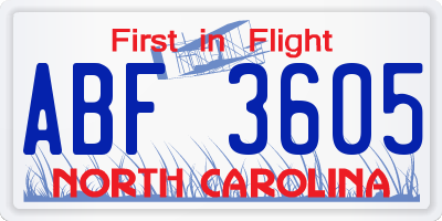 NC license plate ABF3605