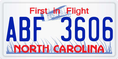 NC license plate ABF3606