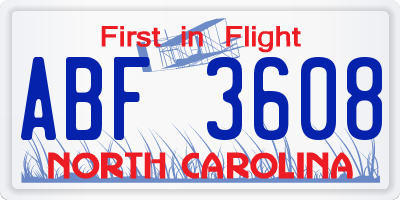 NC license plate ABF3608