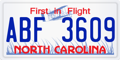 NC license plate ABF3609