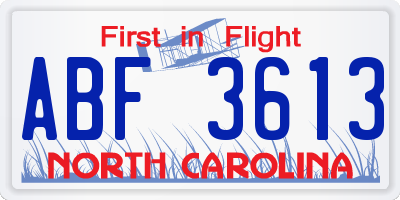 NC license plate ABF3613