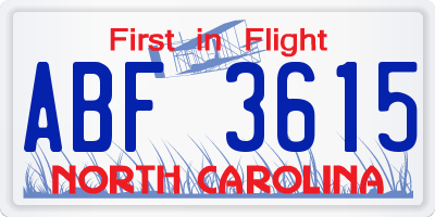 NC license plate ABF3615