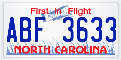 NC license plate ABF3633