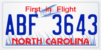 NC license plate ABF3643