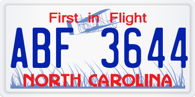NC license plate ABF3644