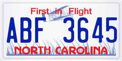 NC license plate ABF3645