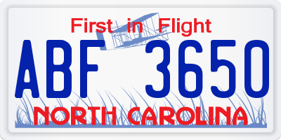 NC license plate ABF3650