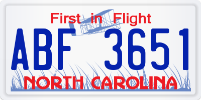 NC license plate ABF3651