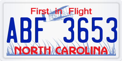 NC license plate ABF3653