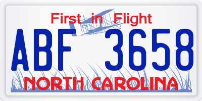 NC license plate ABF3658