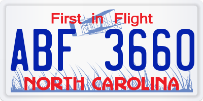 NC license plate ABF3660