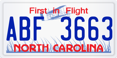NC license plate ABF3663