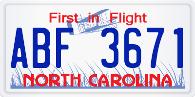 NC license plate ABF3671