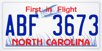 NC license plate ABF3673