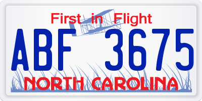 NC license plate ABF3675