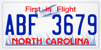 NC license plate ABF3679
