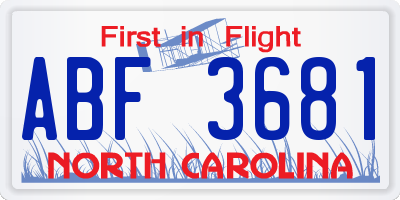 NC license plate ABF3681